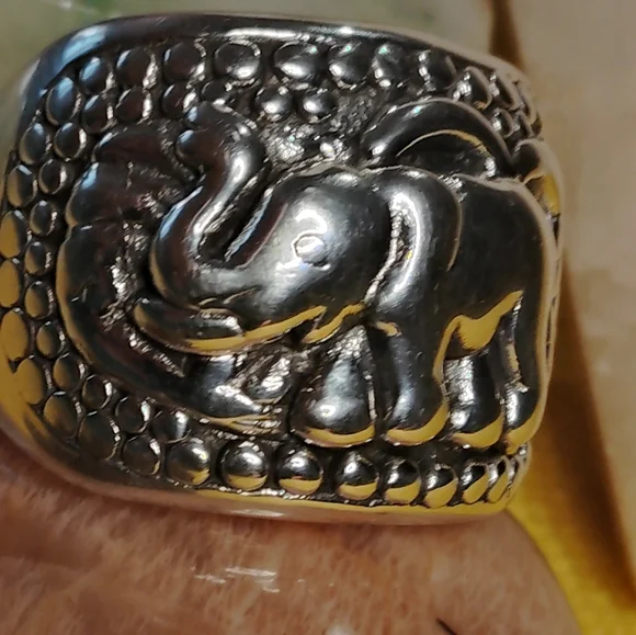 BOLD & WIDE, ELEPHANT MOTIF, STERLING RING WITH TEXTURED  DESIGN. SIZE 7 - Picture 5 of 10